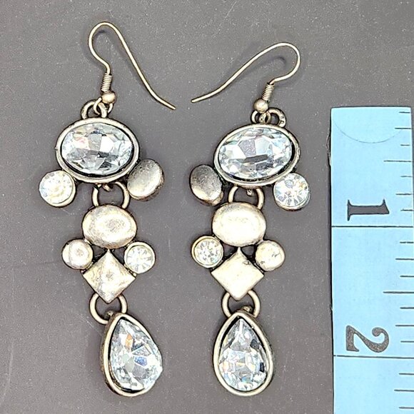 Dangle Earrings: Statement Silver-Tone and Crystal Sparkle - Picture 4 of 6